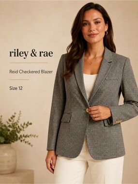 Riley & Rae Reid Checkered Blazer Size 12 Gold Button